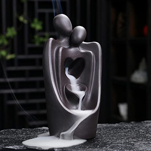 Hugging Lovers Backflow Incense Burner Waterfall Ceramic Incense Holder, Handcraft Censer Set for Home Decor Aromatherapy Ornament With Incense Cones Sticks Tweezer Mat von outer treasure