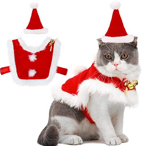 Weihnachten Haustier Anzug, Outgeek verstellbarer Umhang für Santa Cat Santa Kleidung mit Glocken Weihnachts-Outfit für Hunde und Kätzchen Süßes Geschenk von outgeek
