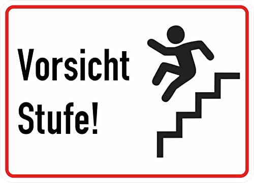 Aufkleber "Vorsicht Stufe", 16 x 24 cm, mit Piktogramm, wetterfest, weißer Hintergrund, schwarze Schrift TC-069 von outlaw-rats