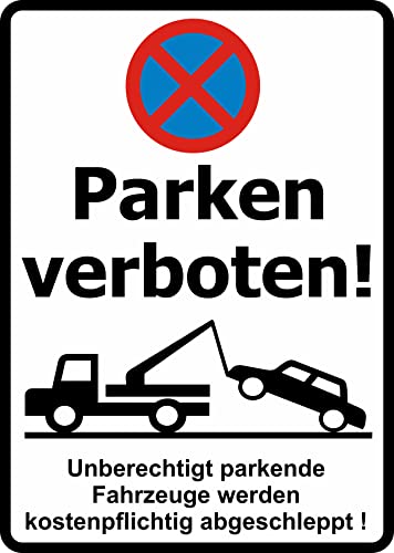 Sicherheitsaufkleber "Parken verboten" – wetterfester Hinweisaufkleber (16 x 23 cm) mit weißem Hintergrund, schwarzer Schrift und Parken-Verboten-Piktogramm TC-035 von outlaw-rats