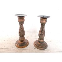Set Aus 2 Uralten Kerzenleuchten Matt Schwarz Goldpatina Vintage von outofnorm