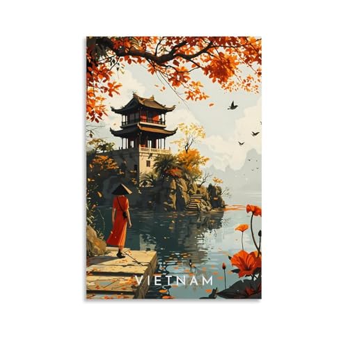 ouweri Vintage Vietnam Hanoi Reiseposter Wandkunst Leinwand Kunstwerke Ästhetik 40x60cm von ouweri