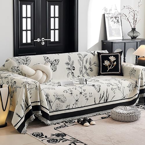 Elegante, Ultraweiche Jacquard-Sofabezüge Mit Blumenmuster – Waschbare, Rutschfeste Schonbezüge Für 2–3 Kissen, Loveseat, Futon, Für Alle Jahreszeiten, Schwarz/Weiß(Black,180*360cm/71*142in) von ouxei