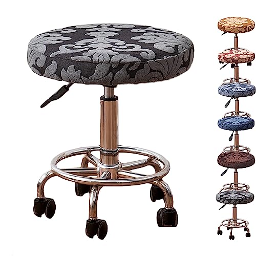 Jacquard-Sitzbezüge Für Runde Hocker, 1er-/2er-/4er-/6er-Set, Verdickte, Elastische Bar-Drehstuhlbezüge Für Friseurläden(Black 1pcs) von ouxei