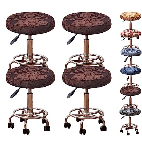 Jacquard-Sitzbezüge Für Runde Hocker, 1er-/2er-/4er-/6er-Set, Verdickte, Elastische Bar-Drehstuhlbezüge Für Friseurläden(Brown 4pcs) von ouxei