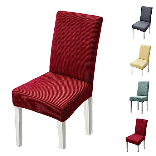 Set of 1/2/4/6 Thickened Plaid Stretch Pattern Chair Cover Removable Washable Seat Cover Modern Style Minimalist Style Dining Chair Protector for Dining Room, Bedroom, Hotel,Grey 4pcs(Red 1pcs) von ouxei