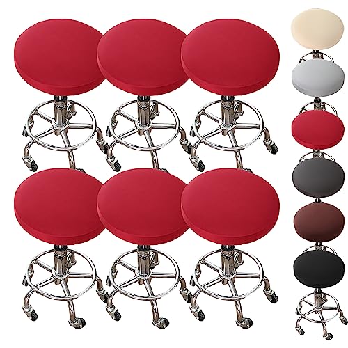 Stretch-Sitzbezüge Für Runde Hocker, 1–6er-Set, Elastische Barhocker-Schonbezüge Für Drehbare Thekenhocker(Red 6pcs) von ouxei