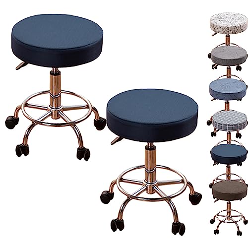 Verdickte Barhockerbezüge, 1er-/2er-/4er-Set, Runde Schonbezüge Für Drehbare, Anhebbare Hocker, Bar-Barbershop(Dblue 2pcs,Large) von ouxei