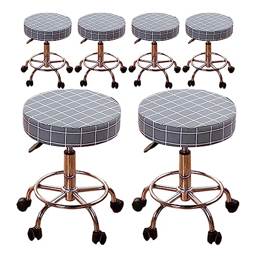 Verdickte Barhockerbezüge, 1er-/2er-/4er-Set, Runde Schonbezüge Für Drehbare, Anhebbare Hocker, Bar-Barbershop(Plaid 6pcs,X-Large) von ouxei
