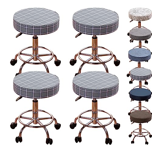 Verdicktes Rundes Barhocker-Stuhlbezug-Set (1/2/4/6 Stück) - Elastischer Schonbezug Für Drehbare, Anhebbare Hocker In Bars/Barbershops(Plaid 4pcs,Large) von ouxei
