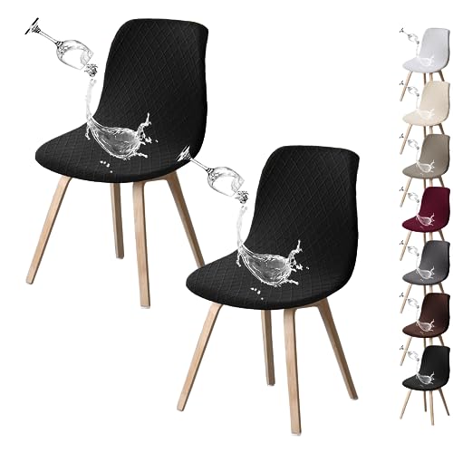 Waterproof Fabric Shell Chair Covers 1/2/4/6 Pack Mid Century Modern Chair Covers Dining Chair Slipcover Lounge Armless Chair Protector Covers for Kitchen Dining Living Room(Black 2pcs) von ouxei