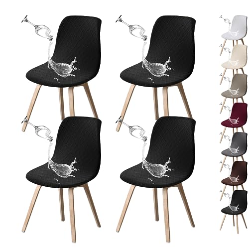 Waterproof Fabric Shell Chair Covers 1/2/4/6 Pack Mid Century Modern Chair Covers Dining Chair Slipcover Lounge Armless Chair Protector Covers for Kitchen Dining Living Room(Black 4pcs) von ouxei