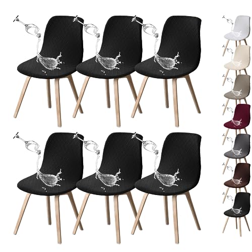 Waterproof Fabric Shell Chair Covers 1/2/4/6 Pack Mid Century Modern Chair Covers Dining Chair Slipcover Lounge Armless Chair Protector Covers for Kitchen Dining Living Room(Black 6pcs) von ouxei