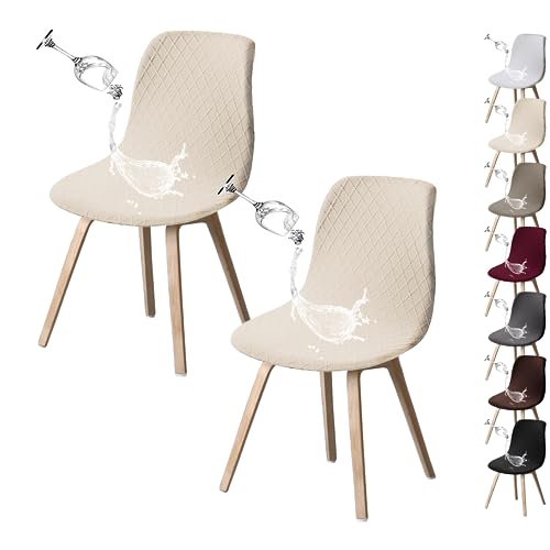 Waterproof Fabric Shell Chair Covers 1/2/4/6 Pack Mid Century Modern Chair Covers Dining Chair Slipcover Lounge Armless Chair Protector Covers for Kitchen Dining Living Room(Cream 2pcs) von ouxei