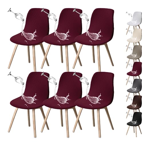 Waterproof Fabric Shell Chair Covers 1/2/4/6 Pack Mid Century Modern Chair Covers Dining Chair Slipcover Lounge Armless Chair Protector Covers for Kitchen Dining Living Room,Gray 6pcs(Wine 6pcs) von ouxei