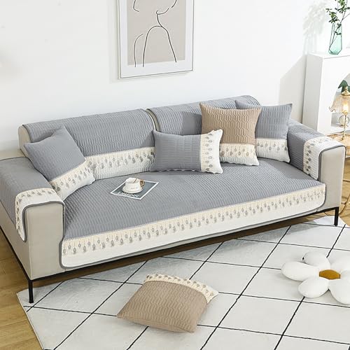 ouxei 1-teiliger Patchwork-Couchbezug Aus Baumwolle Mit Spitze, rutschfest, Waschbar, Für Haustiere(Grey,70 * 70cm/27.6 * 27.6in) von ouxei