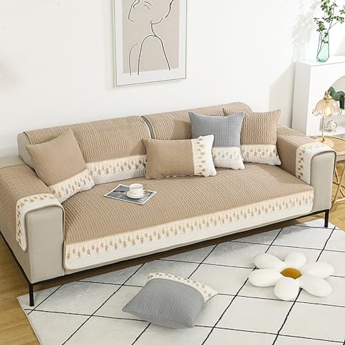 ouxei 1-teiliger Patchwork-Sofabezug Aus Baumwolle Mit Spitze – Rutschfester, Waschbarer Möbelschutz Für Haustiere(Khaki,70 * 90cm/27.6 * 35.4in) von ouxei