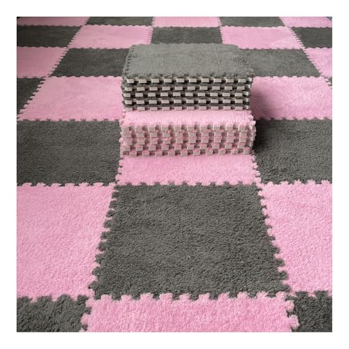 ouxei 12 Stück 12" X 12" X 1cm Weiche Plüsch-Fußmatten Aus Ineinandergreifendem Schaumstoff Für Die Inneneinrichtung(Gray Pink) von ouxei