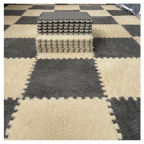ouxei 12 Stück 12" X 12" X 1cm Weiche Plüsch-Fußmatten Aus Ineinandergreifendem Schaumstoff Mit Rändern Für Spielzimmer Und Fitnessstudio(Gray Apricot) von ouxei