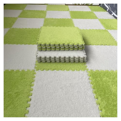 ouxei 12 Stück 12" X 12" X 1cm Weiche Plüsch-Fußmatten Aus Ineinandergreifendem Schaumstoff Mit Rändern Für Spielzimmer Und Fitnessstudio(Green White) von ouxei
