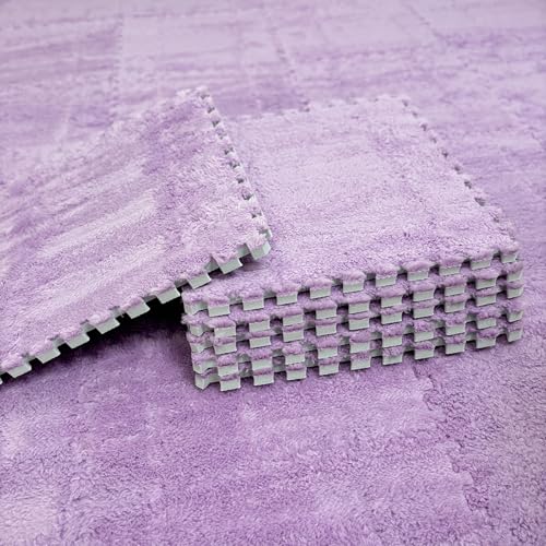 ouxei 12 Stück 12" X 12" X 1cm Weiche Plüsch-Fußmatten Aus Ineinandergreifendem Schaumstoff Mit Rändern Für Spielzimmer Und Fitnessstudio(Light Purple) von ouxei