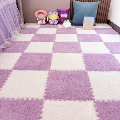 ouxei 12 Stück 12" X 12" X 1cm Weiche Plüsch-Fußmatten Aus Ineinandergreifendem Schaumstoff Mit Rand Für Die Heimdekoration(Pink White) von ouxei