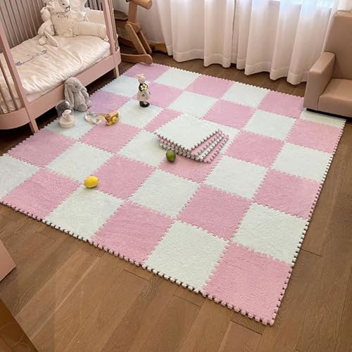ouxei 12 X 30,5 cm Plüsch-Schaumstofffliesen Für Ineinandergreifen – 1 cm Dicke Schallschutzmatten, 60 Stück, Rosa/Weiß(Pink White) von ouxei