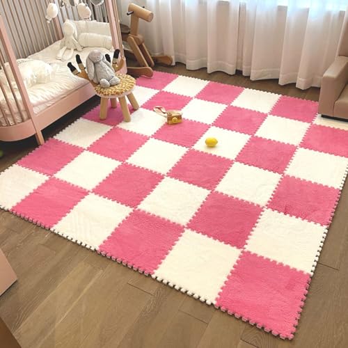 ouxei 20 Stück 12" X 12" X 1cm Weiche Plüsch-Fußmatten Aus Ineinandergreifendem Schaumstoff Mit Rändern Für Die Heimdekoration(Gray Rose Red) von ouxei