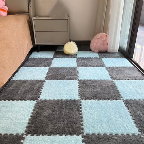 ouxei 20 Stück 12" X 12" X 1cm Weiche Plüsch Ineinander Greifende Eva-Schaum-Fußmatten Für Die Inneneinrichtung(Gray Light Blue) von ouxei