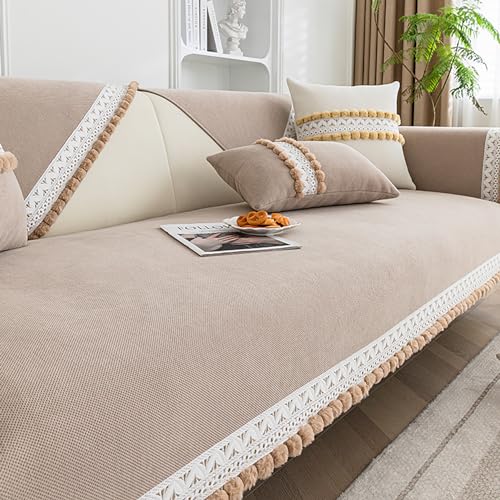 ouxei 2024 Eleganter Sofabezug Aus Fellknäuelspitze, rutschfest Für Sofas Mit 1–4 Kissen, Ganzjahres-Haustierschutz(Khaki,110 * 180cm/43 * 71in) von ouxei