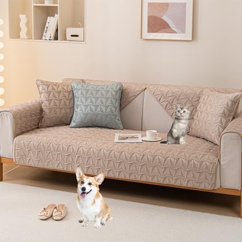 ouxei 2024 Neuer Weicher Sofabezug Aus Samt - Dicker, Rutschfester Schnittbezug Für Sofas Mit 2/3/4 Kissen, Waschbar(Khaki,110 * 160cm) von ouxei
