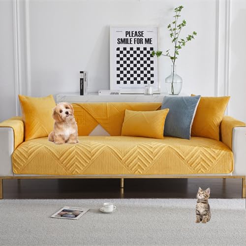 ouxei 2024 Simple Couchbezug Für 1-4 Sitzer In L-Form – Universell, Waschbar, Schutz Für Haustiermöbel(Yellow,90 * 90cm) von ouxei