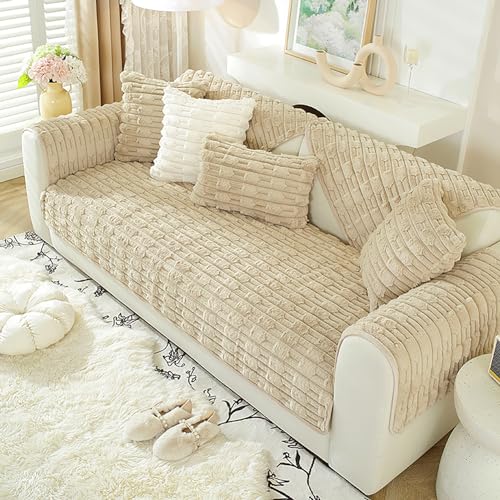 ouxei 3D Dicker Sofabezug Aus Kaninchenplüsch 2023 Neu rutschfest Universal Für 1-4 Kissen-Sektionssofas, Flauschig Haustierfreundlich(Khaki,90 * 90cm/35.4 * 35.4in) von ouxei