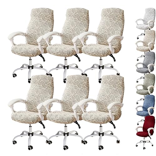 ouxei 3D-Jacquard-Bürostuhlbezug, Dehnbarer Drehstuhl-Schonbezug Mit Reißverschluss, 4er-/6er-Set(Beige 6pcs,Large) von ouxei
