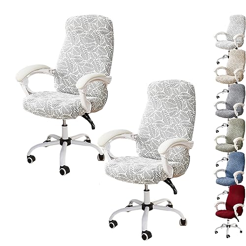 ouxei 3D-Jacquard-Bürostuhlbezug, Dehnbarer Drehstuhl-Schonbezug Mit Reißverschluss, 4er-/6er-Set(White 2pcs,X-Large) von ouxei