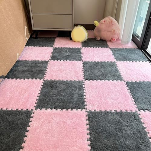 ouxei 40 Pcs 12x12in(30.5x30.5cm) 0.4in(1cm) Interlocking Foam Carpet Tiles for Flooring(Gray Pink) von ouxei