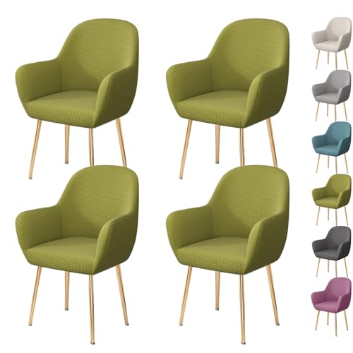 ouxei 6er-Set/4er-Set/2er-Set, Dehnbare Stuhlhussen Für Esszimmerstühle Mit Armlehnen, Gebogener Rückenlehne – Schutz Für Die Küchenbar(Green 4pcs) von ouxei