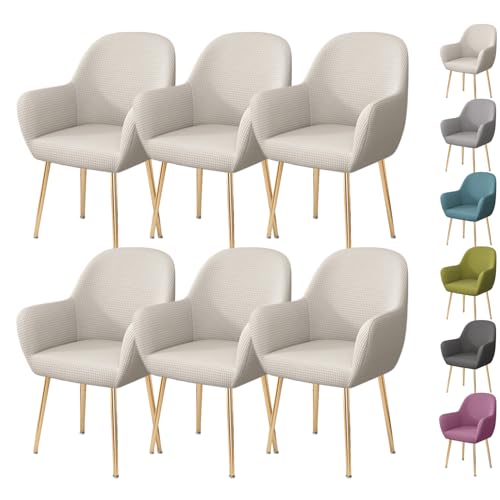 ouxei 6er-Set/4er-Set/2er-Set, Dehnbare Stuhlhussen Für Esszimmerstühle Mit Armlehnen, Gebogener Rückenlehne – Schutz Für Die Küchenbar(White 6pcs) von ouxei