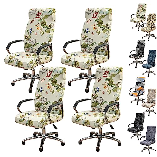 ouxei Bedruckte, Elastische Stuhlhussen Für Computerstühle, 1er-/2er-/4er-/6er-Set – Stuhlhussen Mit Hoher Rückenlehne, Drehstuhl/Gaming-/Chefstuhl, Mit Reißverschluss(B 4pcs,Large) von ouxei