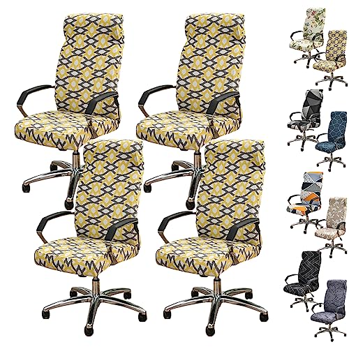 ouxei Bedruckte, Elastische Stuhlhussen Für Computerstühle, 1er-/2er-/4er-/6er-Set – Stuhlhussen Mit Hoher Rückenlehne, Drehstuhl/Gaming-/Chefstuhl, Mit Reißverschluss(C 4pcs,Large) von ouxei