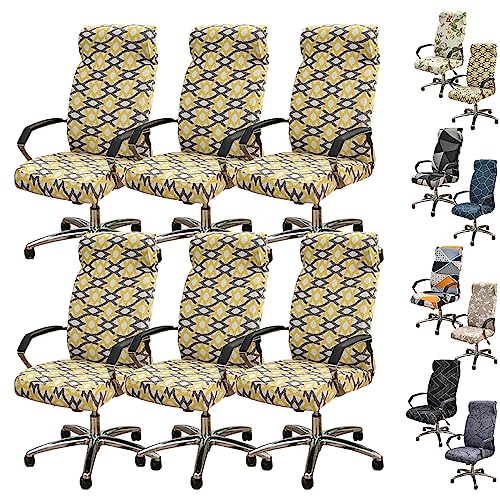 ouxei Bedruckte, Elastische Stuhlhussen Für Computerstühle, 1er-/2er-/4er-/6er-Set – Stuhlhussen Mit Hoher Rückenlehne, Drehstuhl/Gaming-/Chefstuhl, Mit Reißverschluss(C 6pcs,Medium) von ouxei