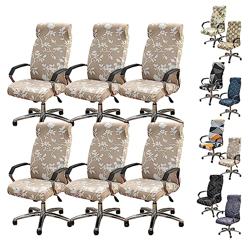 ouxei Bedruckte, Elastische Stuhlhussen Für Computerstühle, 1er-/2er-/4er-/6er-Set – Stuhlhussen Mit Hoher Rückenlehne, Drehstuhl/Gaming-/Chefstuhl, Mit Reißverschluss(F 6pcs,Medium) von ouxei
