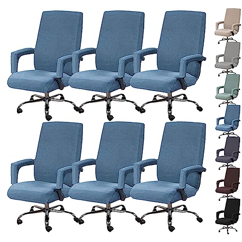 ouxei Bezugsset Für Computer-Drehstuhl Mit Hoher Rückenlehne (1/2/4/6 Stück), Waschbarer Einteiliger Gaming-Bürostuhlbezug Mit Armlehnen-Reißverschluss(Blue 6pcs,X-Large) von ouxei