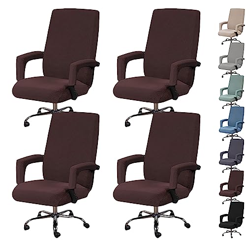 ouxei Bezugsset Für Computer-Drehstuhl Mit Hoher Rückenlehne (1/2/4/6 Stück), Waschbarer Einteiliger Gaming-Bürostuhlbezug Mit Armlehnen-Reißverschluss(Brown 4pcs,Large) von ouxei