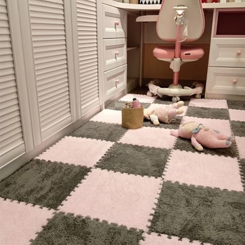 ouxei Bodenmatte Aus Plüschschaum, 30 Stück, 30,5 X 30,5 X 1 cm, Ineinander Greifende Teppichfliesen Mit Rand Für Das Spielzimmer Zu Hause(Gray Pink) von ouxei