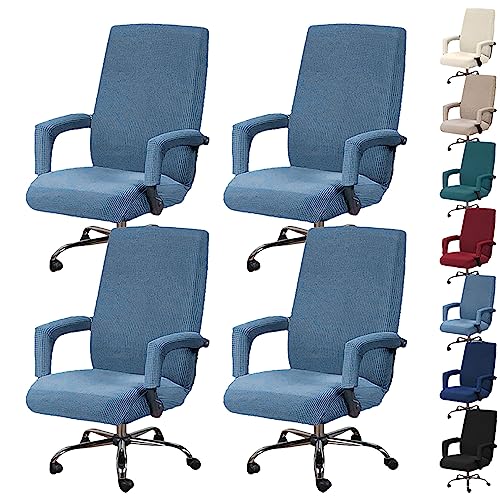 ouxei Bürostuhlbezug-Set Mit Hoher Rückenlehne (1/2/4/6 Stück) – Verdickter Schonbezug Für Drehstühle Mit Reißverschluss(Blue 4pcs,Large) von ouxei