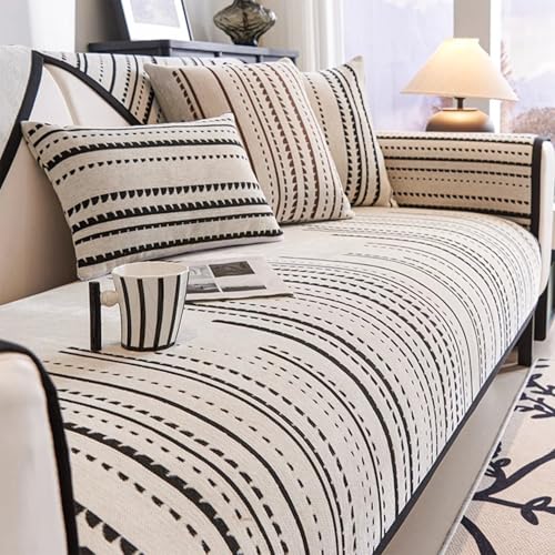 ouxei Chenille-Couchbezug, rutschfest, Waschbar, Für 2–4 Kissen, L-förmiges Sofa, Haustiere(Black,90 * 210CM) von ouxei