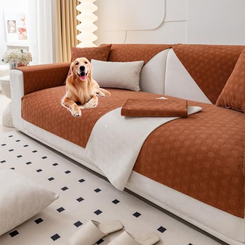 ouxei Chenille-Sofabezug Für 2/3/4 Kissen, L-förmig, rutschfest, Waschbar,(Orange,70 * 150cm/27.6 * 59in) von ouxei