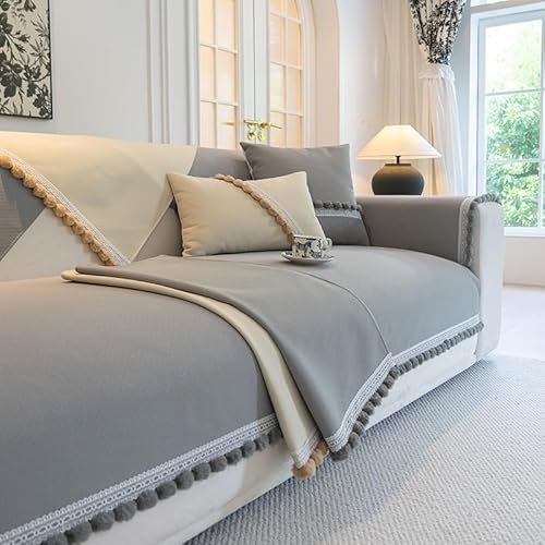 ouxei Chenille-Sofabezug Mit Spitze – Weicher, Rutschfester Sofaschutz Für Alle Jahreszeiten(Grey,Pillow 17.7 * 17.7in) von ouxei