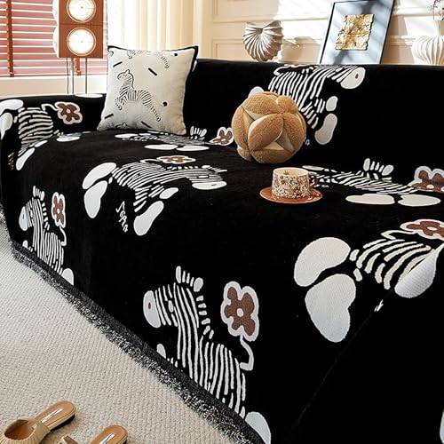 ouxei Chenille-Sofabezug Mit Zebramuster Für 1–3 Kissencouch, rutschfest, Waschbar, Für Zweisitzer(Black,71 * 118in) von ouxei